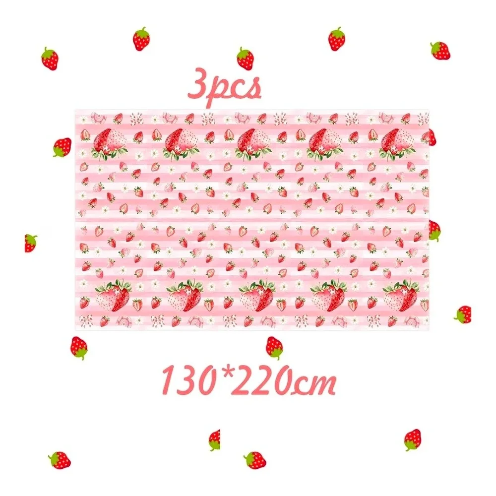 BOGO 3pc Strawberry Tablecloth Birthday Party Decor 130x220cm (6 total)‎